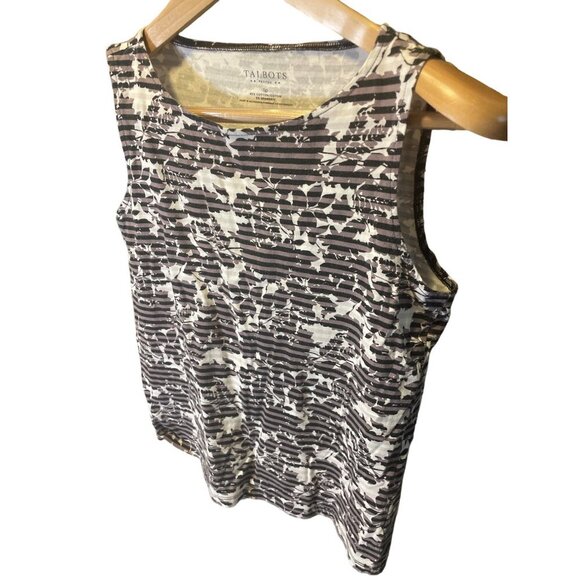 Talbots Black Brown Striped Design Sleeveless Tank Top Sz SP - Picture 3 of 7
